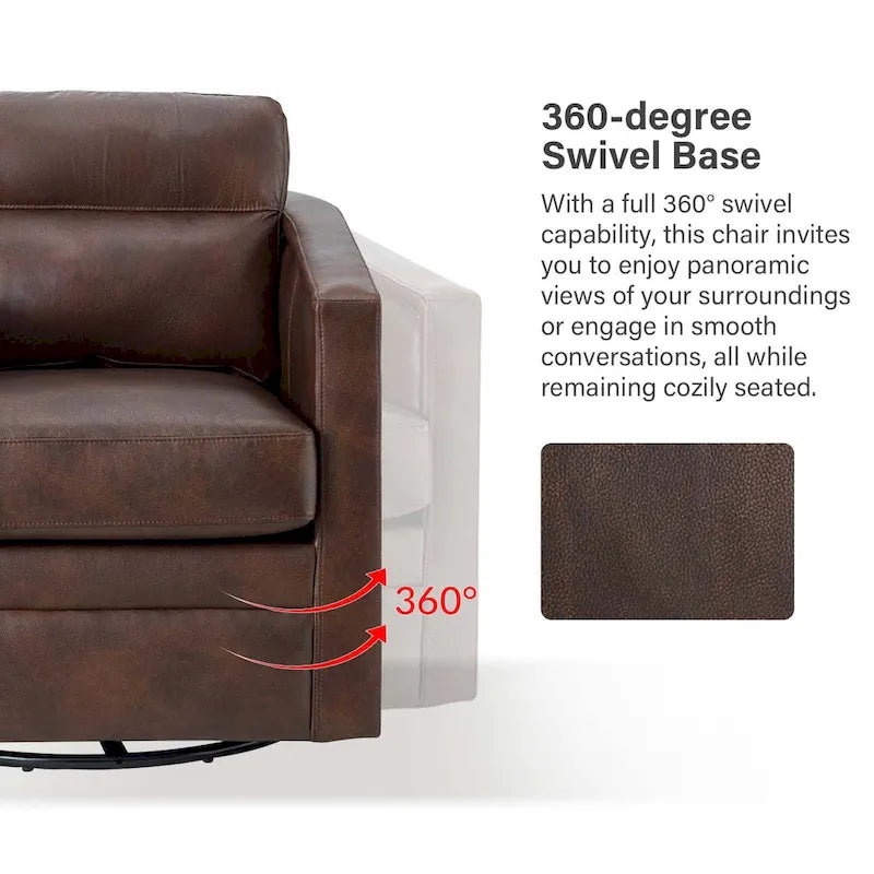 Fauteuil pivotant Jorge en cuir véritable, largeur 28,74 po, avec accoudoirs