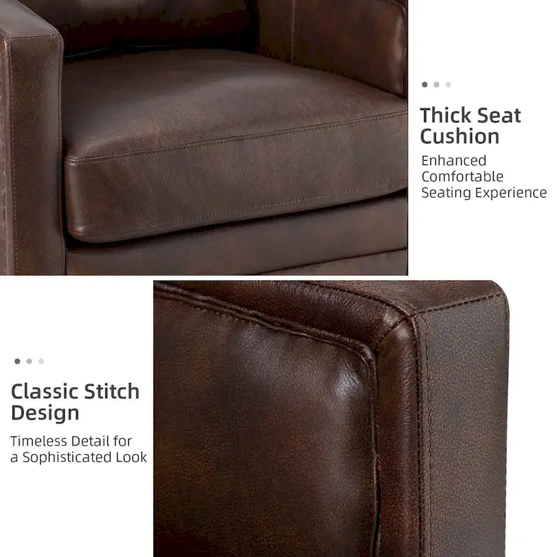 Fauteuil pivotant Jorge en cuir véritable, largeur 28,74 po, avec accoudoirs