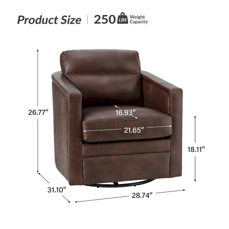 Fauteuil pivotant Jorge en cuir véritable, largeur 28,74 po, avec accoudoirs