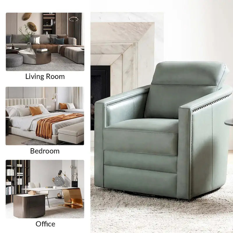 Fauteuil pivotant Jorge en cuir véritable, largeur 28,74 po, avec accoudoirs