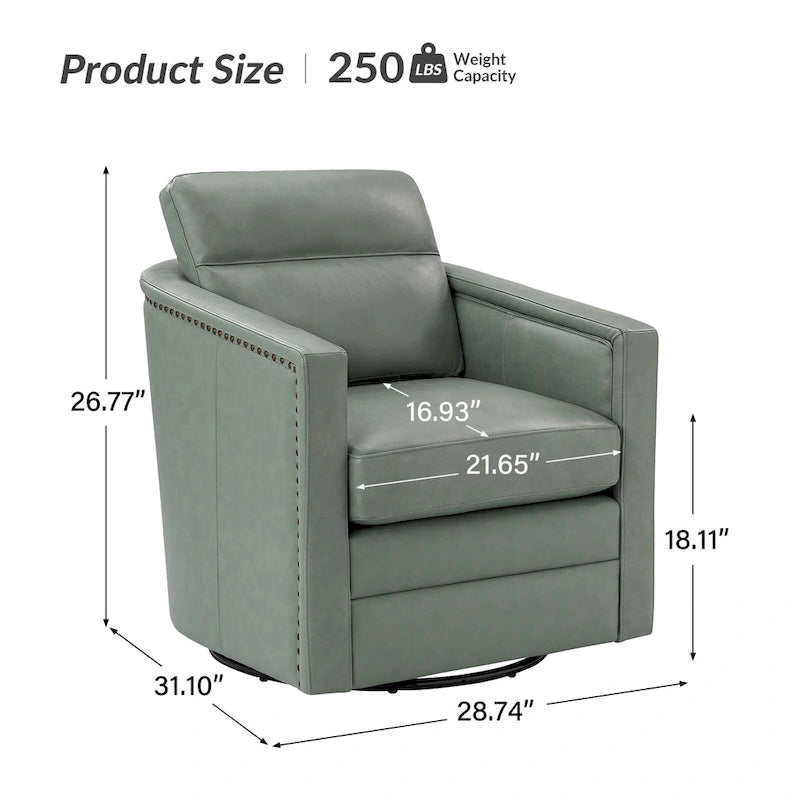 Fauteuil pivotant Jorge en cuir véritable, largeur 28,74 po, avec accoudoirs
