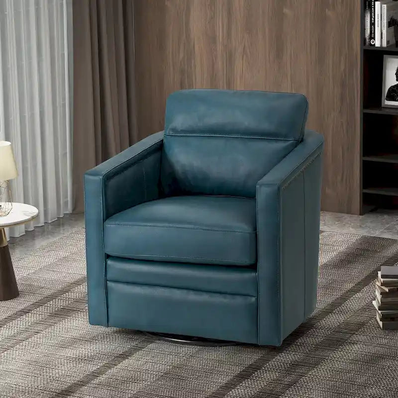 Fauteuil pivotant Jorge en cuir véritable, largeur 28,74 po, avec accoudoirs