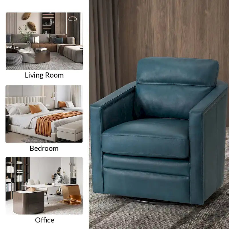 Fauteuil pivotant Jorge en cuir véritable, largeur 28,74 po, avec accoudoirs
