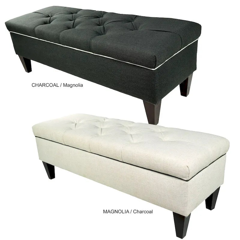 Banc de rangement ottoman long rembourré capitonné Brooke Diamond