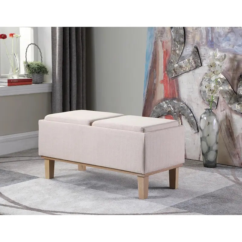 Banc de rangement rabattable avec assise rembourrée en tissu de 43 cm et pieds non finis