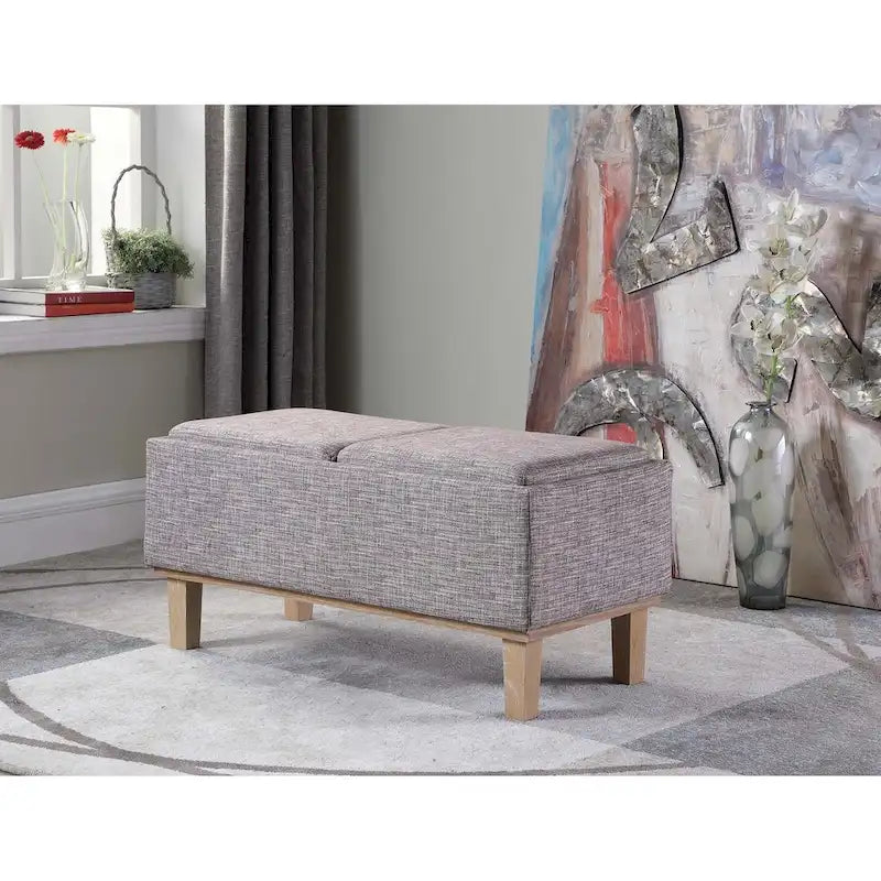 Banc de rangement rabattable avec assise rembourrée en tissu de 43 cm et pieds non finis