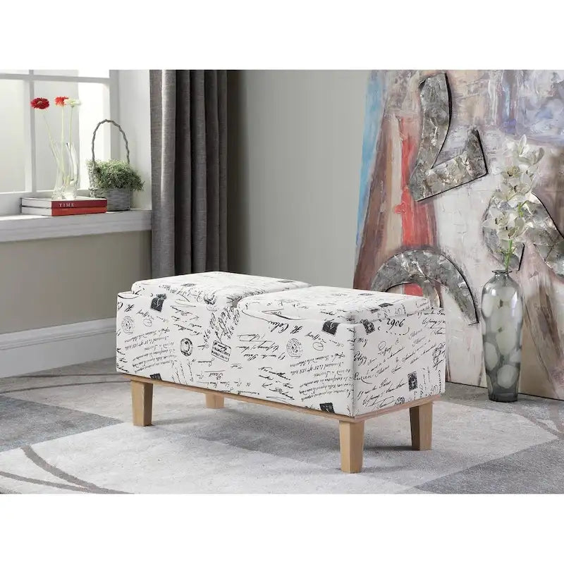 Banc de rangement rabattable avec assise rembourrée en tissu de 43 cm et pieds non finis