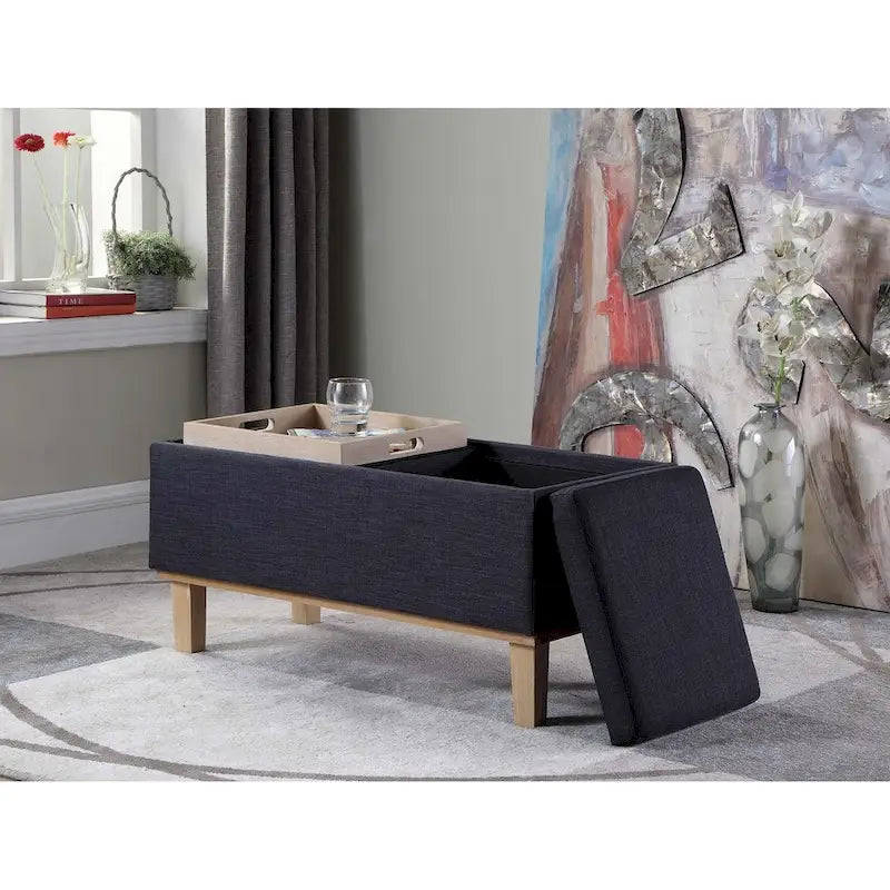 Banc de rangement rabattable avec assise rembourrée en tissu de 43 cm et pieds non finis