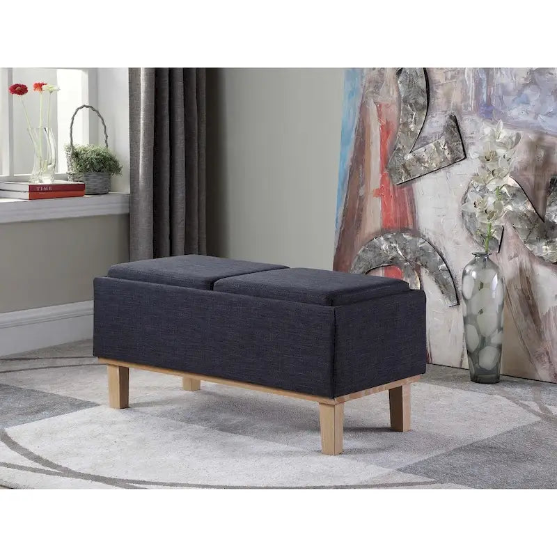 Banc de rangement rabattable avec assise rembourrée en tissu de 43 cm et pieds non finis