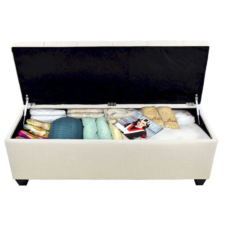 Banc de rangement en lin capitonné Sole Secret Diamond