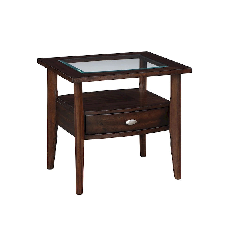 Table basse 2 pièces en verre et noyer traditionnel avec tiroir