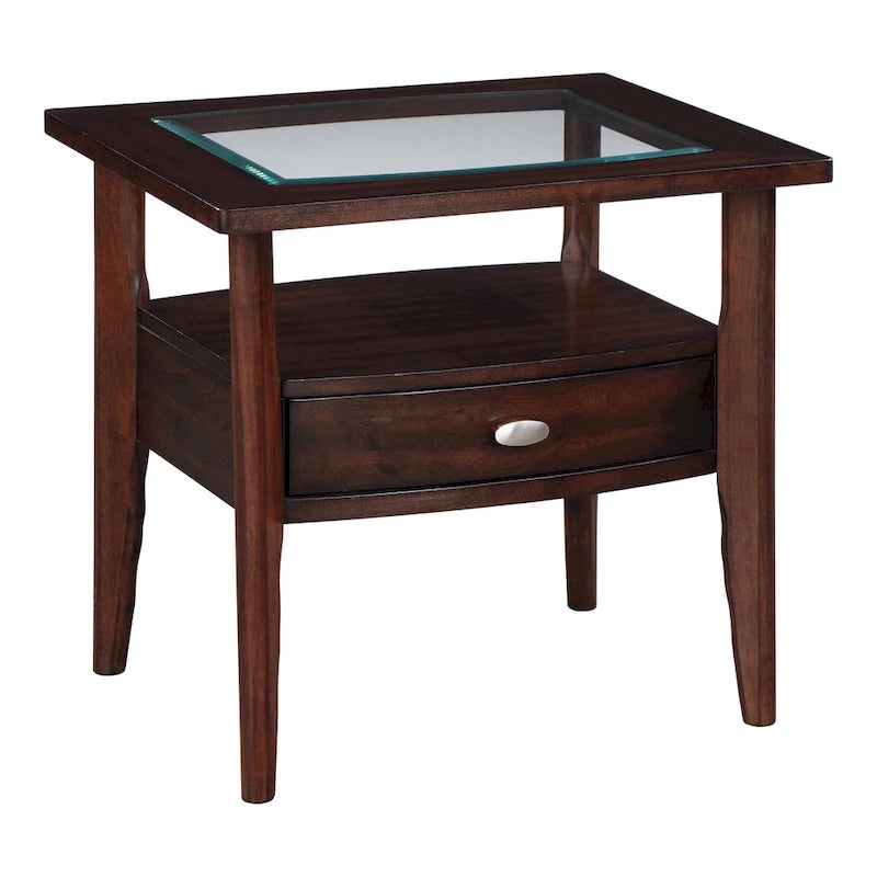 Table basse 2 pièces en verre et noyer traditionnel avec tiroir