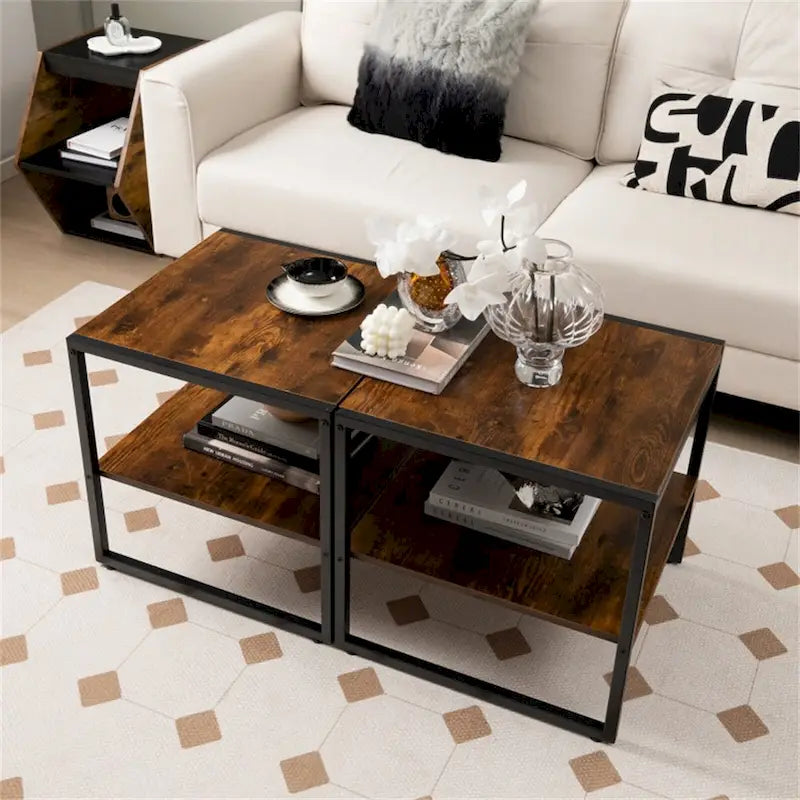 Table d'appoint carrée à deux niveaux de 50 cm