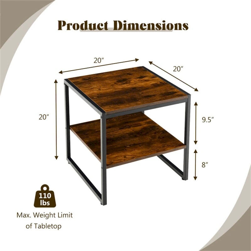 Table d'appoint carrée à deux niveaux de 50 cm