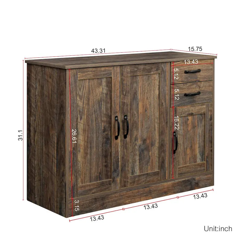 Buffet moderne en bois de 43,3 pouces avec 2 portes