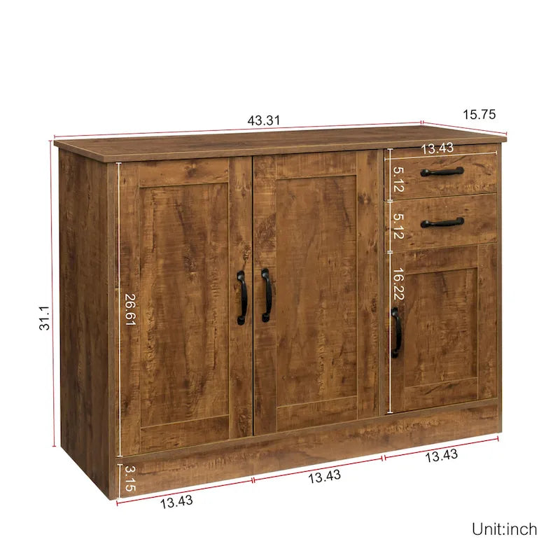 Buffet moderne en bois de 43,3 pouces avec 2 portes