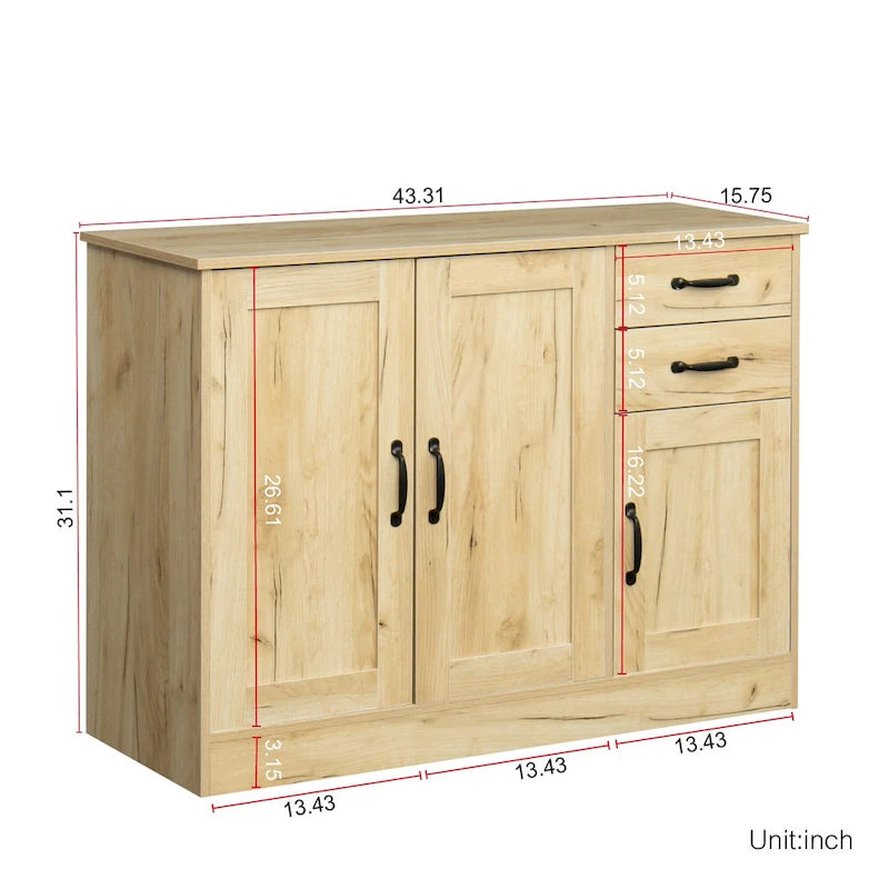 Buffet moderne en bois de 43,3 pouces avec 2 portes