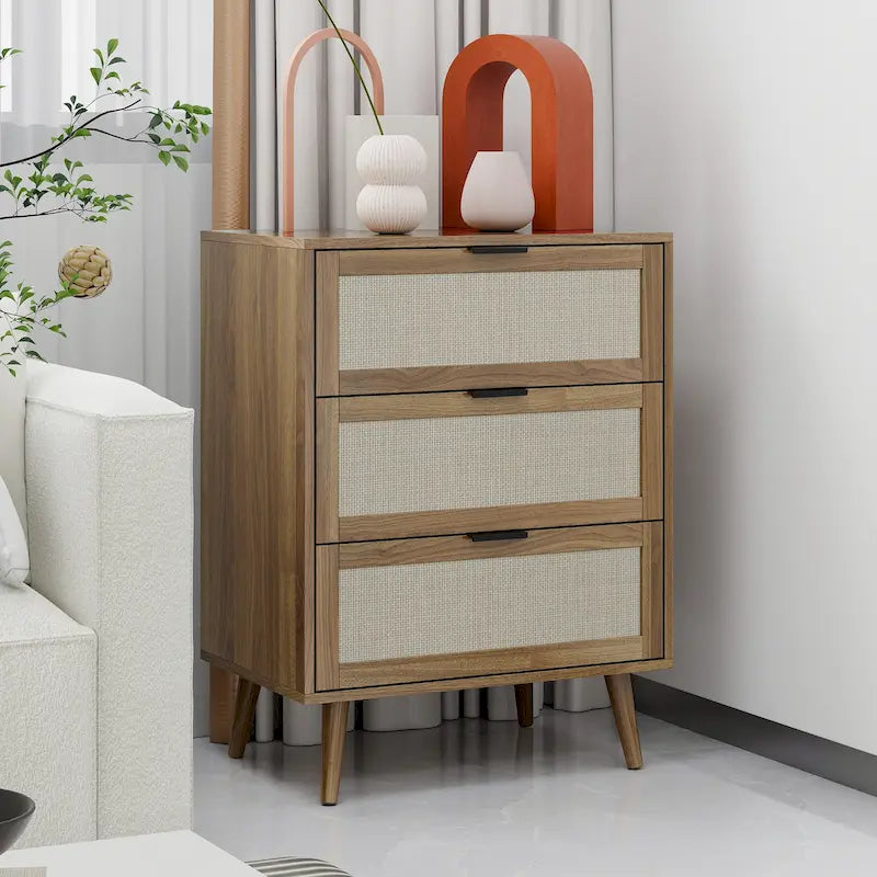 Commode à 3 tiroirs en rotin pour chambre ou salon