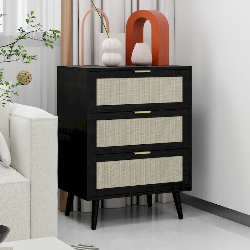 Commode à 3 tiroirs en rotin pour chambre ou salon