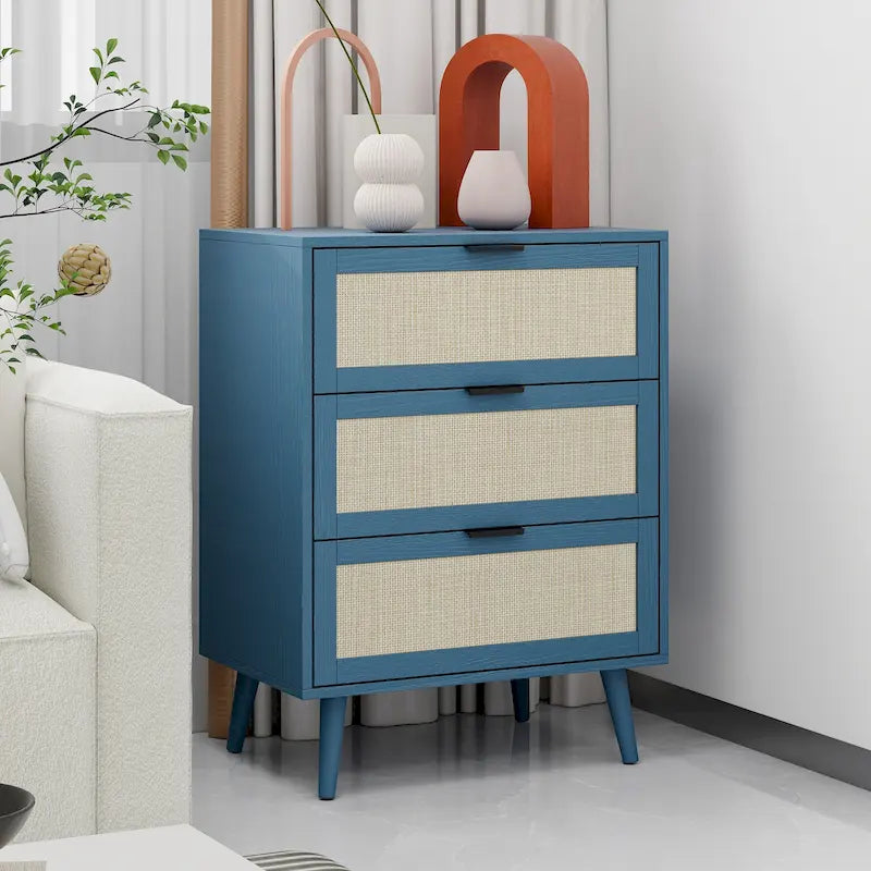 Commode à 3 tiroirs en rotin pour chambre ou salon