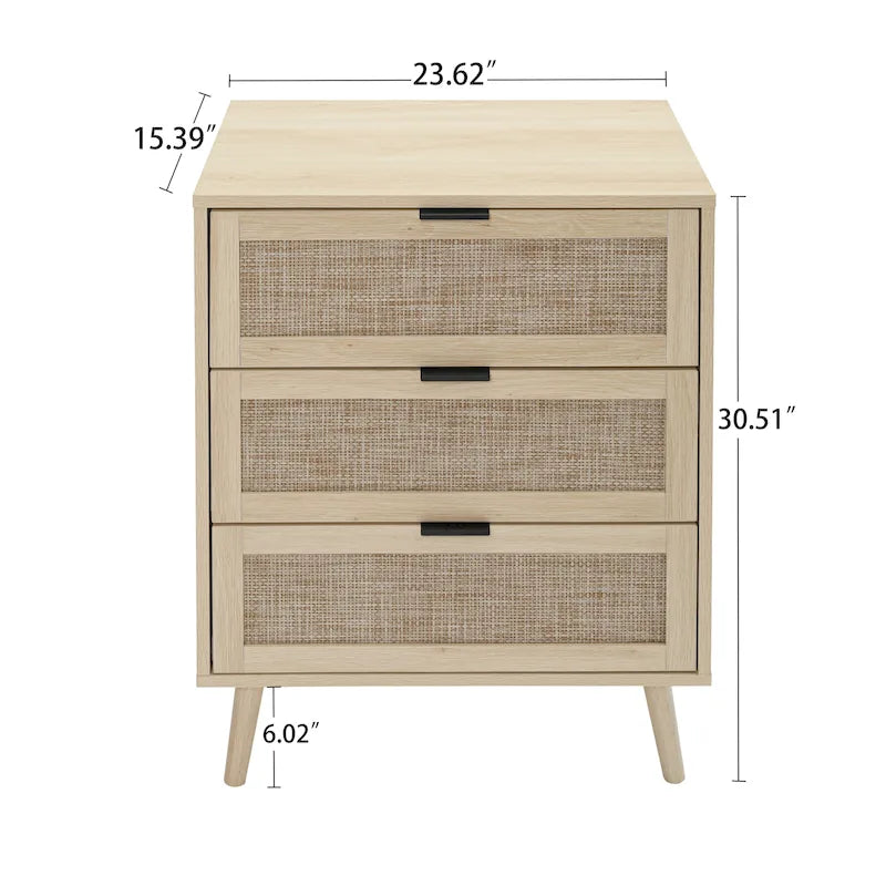 Commode à 3 tiroirs en rotin pour chambre ou salon