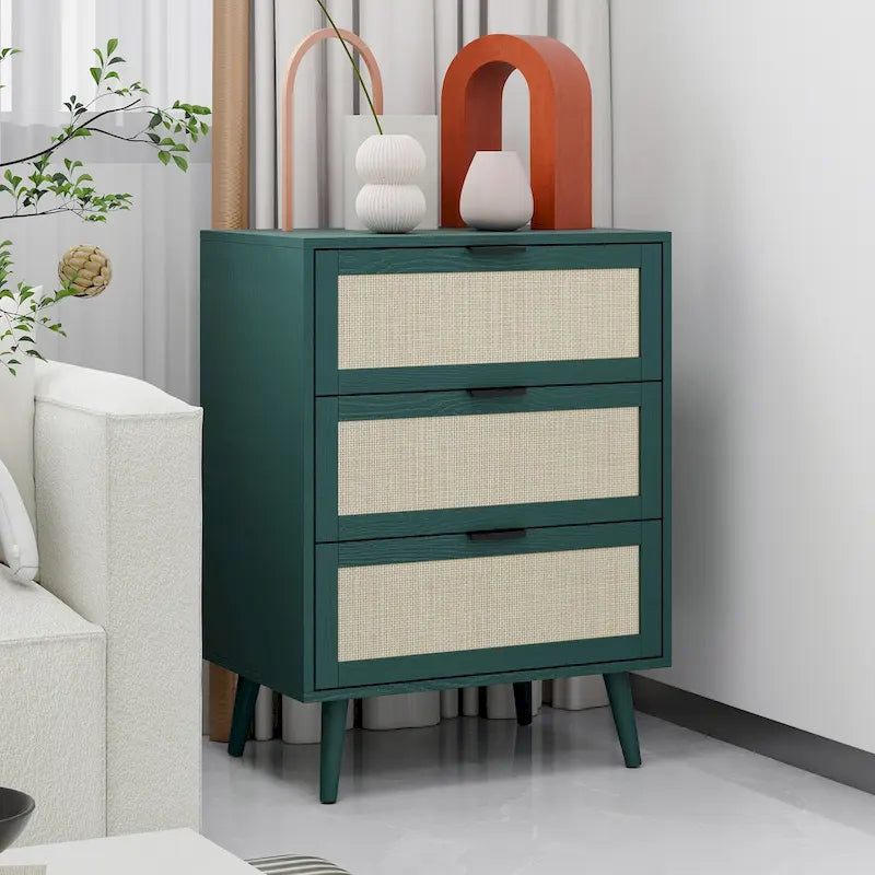Commode à 3 tiroirs en rotin pour chambre ou salon