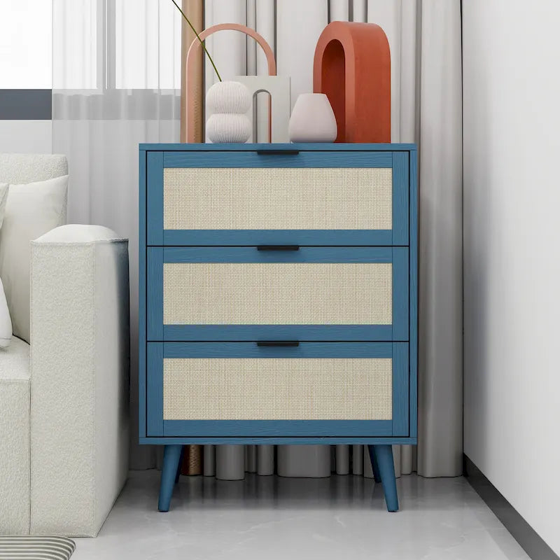 Commode à 3 tiroirs en rotin pour chambre ou salon