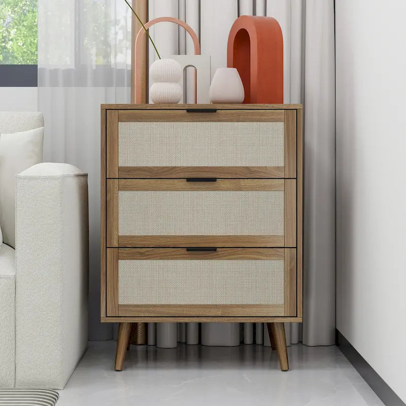 Commode à 3 tiroirs en rotin pour chambre ou salon