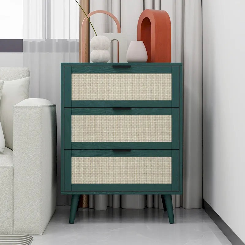 Commode à 3 tiroirs en rotin pour chambre ou salon
