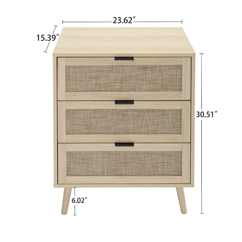 Commode à 3 tiroirs en rotin pour chambre ou salon