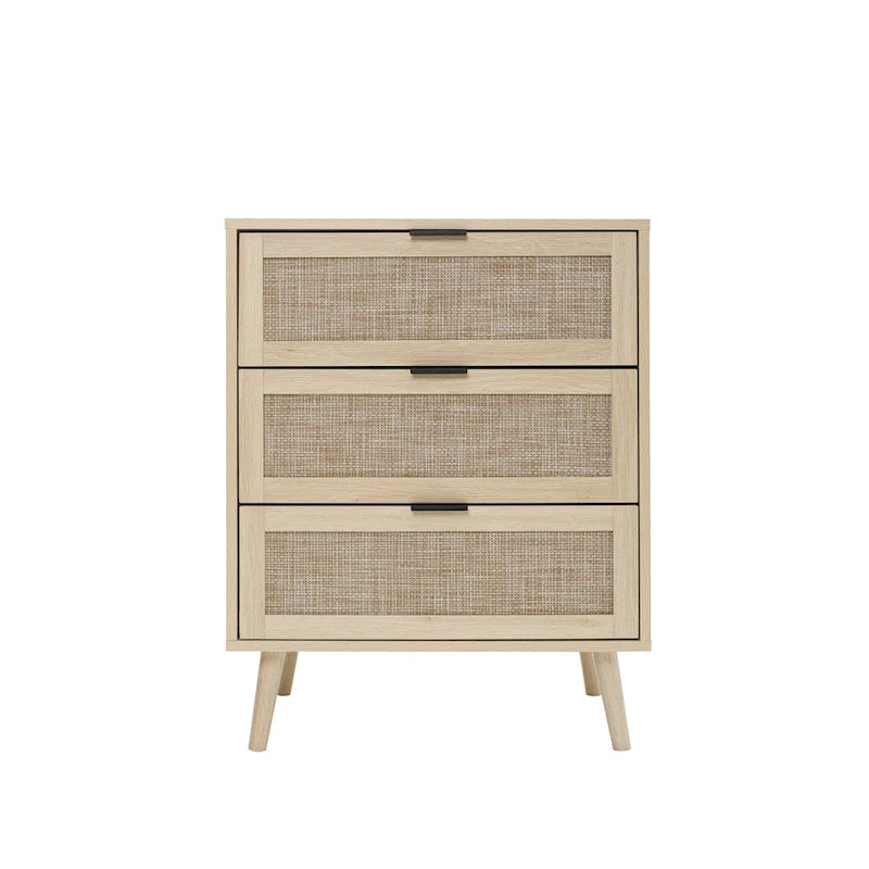 Commode à 3 tiroirs en rotin pour chambre ou salon