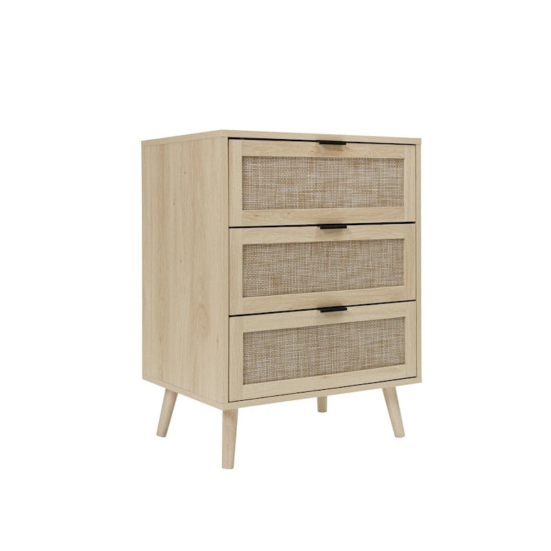Commode à 3 tiroirs en rotin pour chambre ou salon