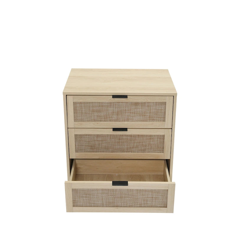 Commode à 3 tiroirs en rotin pour chambre ou salon