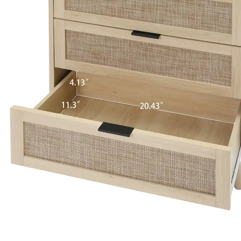 Commode à 3 tiroirs en rotin pour chambre ou salon