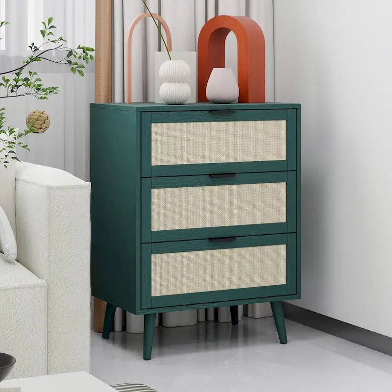 Commode à 3 tiroirs en rotin pour chambre ou salon