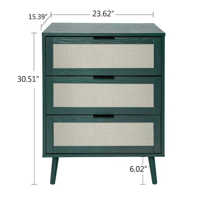 Commode à 3 tiroirs en rotin pour chambre ou salon