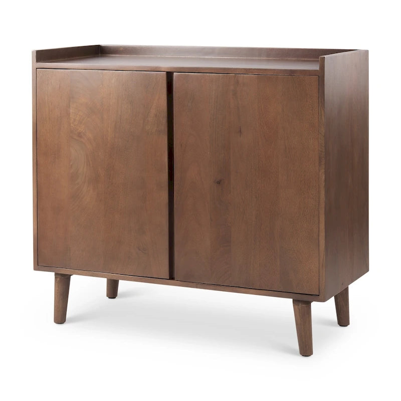 Lillie - Armoire d'appoint en bois massif brun moyen avec portes et plateau de service