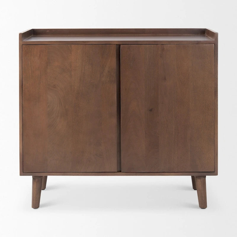 Lillie - Armoire d'appoint en bois massif brun moyen avec portes et plateau de service