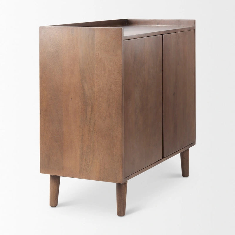 Lillie - Armoire d'appoint en bois massif brun moyen avec portes et plateau de service