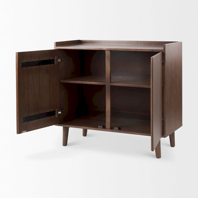 Lillie - Armoire d'appoint en bois massif brun moyen avec portes et plateau de service