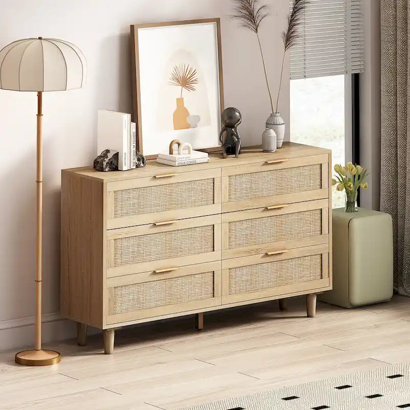Commode de Rangement en Rotin à 6 Tiroirs, pour Chambre à Coucher