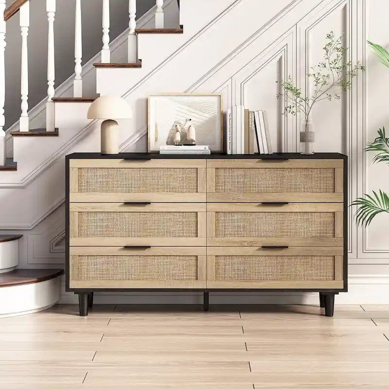 Commode de Rangement en Rotin à 6 Tiroirs, pour Chambre à Coucher