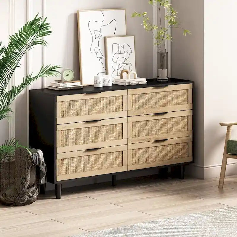 Commode de Rangement en Rotin à 6 Tiroirs, pour Chambre à Coucher