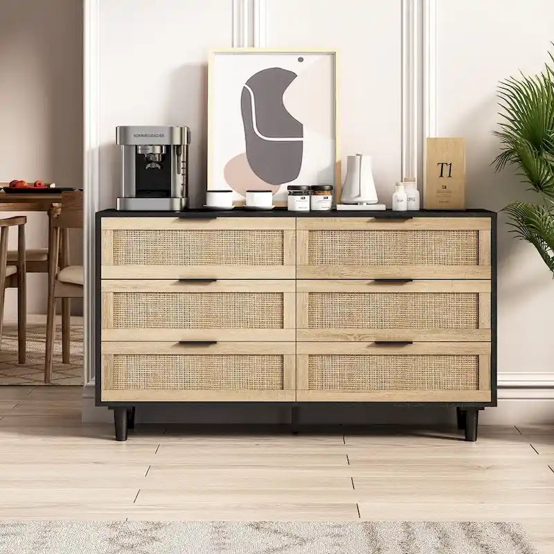51.186-Drawers Rattan Storage Cabinet for Bedroom,Living Room