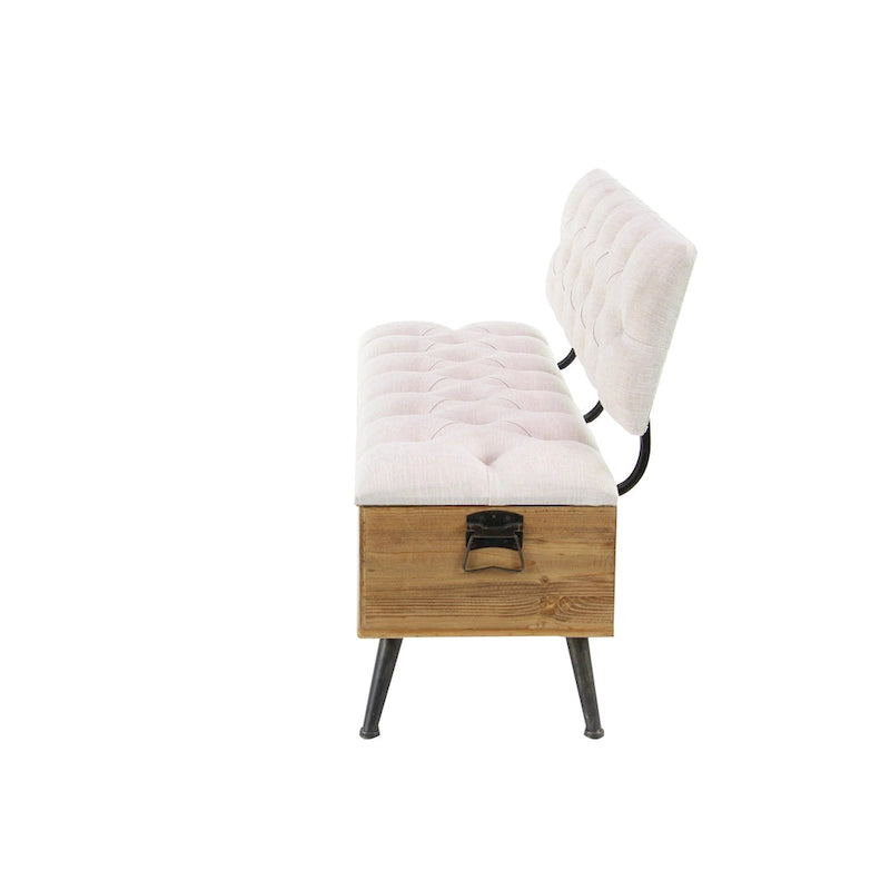Banc de rangement en bois avec assise et dossier touffetés crème - Blanc - Décor Roche River - 20Lx48Px30H