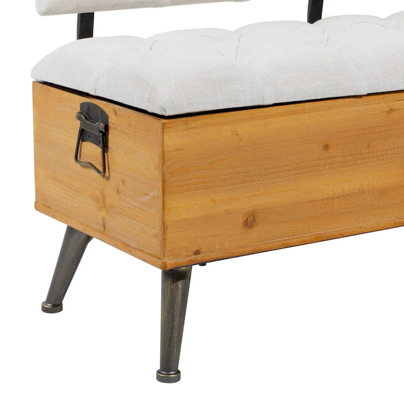 Banc de rangement en bois avec assise et dossier touffetés crème - Blanc - Décor Roche River - 20Lx48Px30H