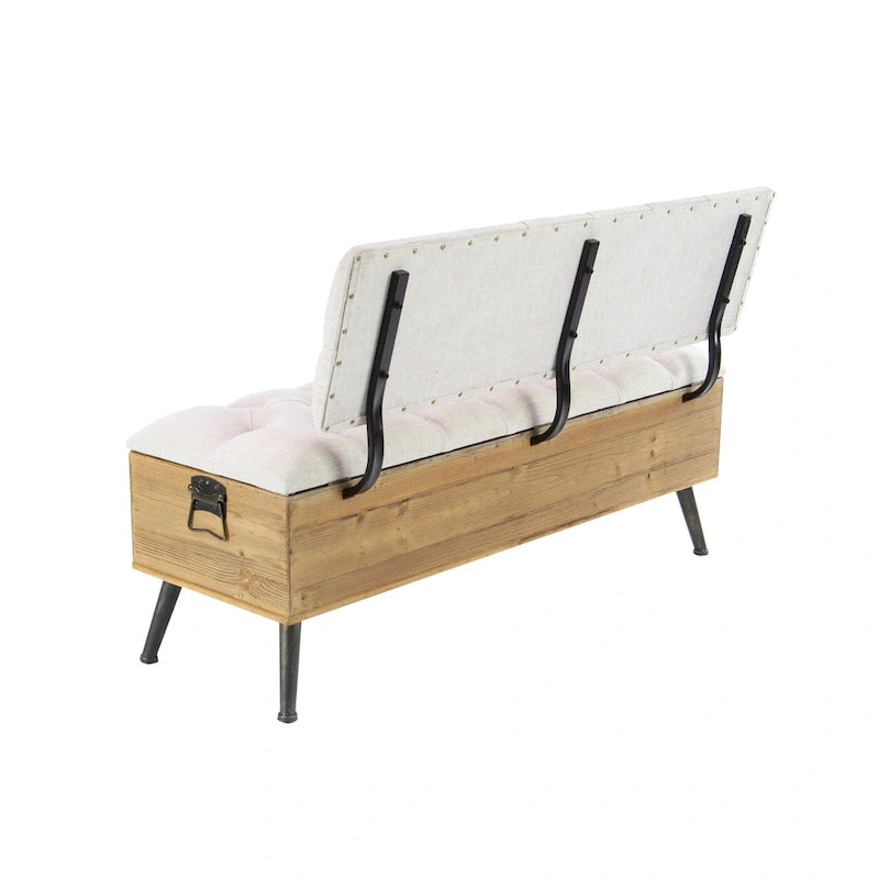 Banc de rangement en bois avec assise et dossier touffetés crème - Blanc - Décor Roche River - 20Lx48Px30H