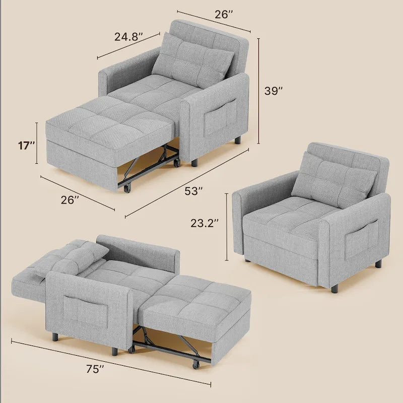 Canapé-lit convertible, fauteuil pliant réglable rembourré