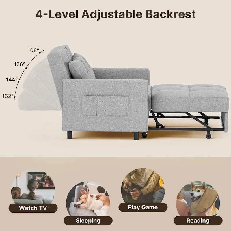 Canapé-lit convertible, fauteuil pliant réglable rembourré