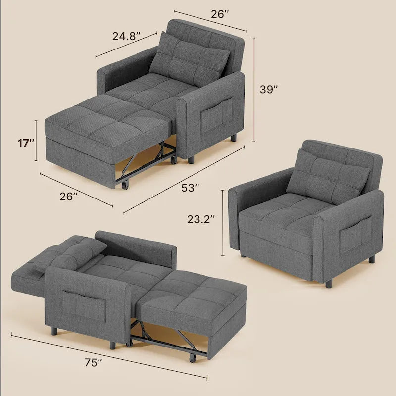 Canapé-lit convertible, fauteuil pliant réglable rembourré